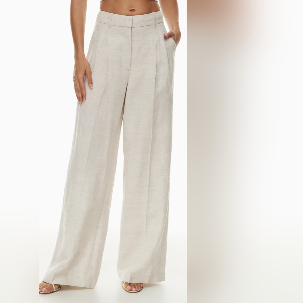 Wide-Leg Linen-Blend Pants in Light Beige